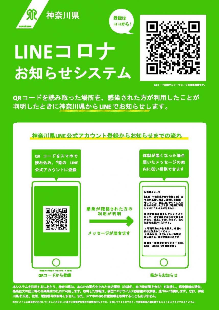 神奈川県感染防止対策取組書 Lineコロナお知らせシステムについて 大磯町商工会